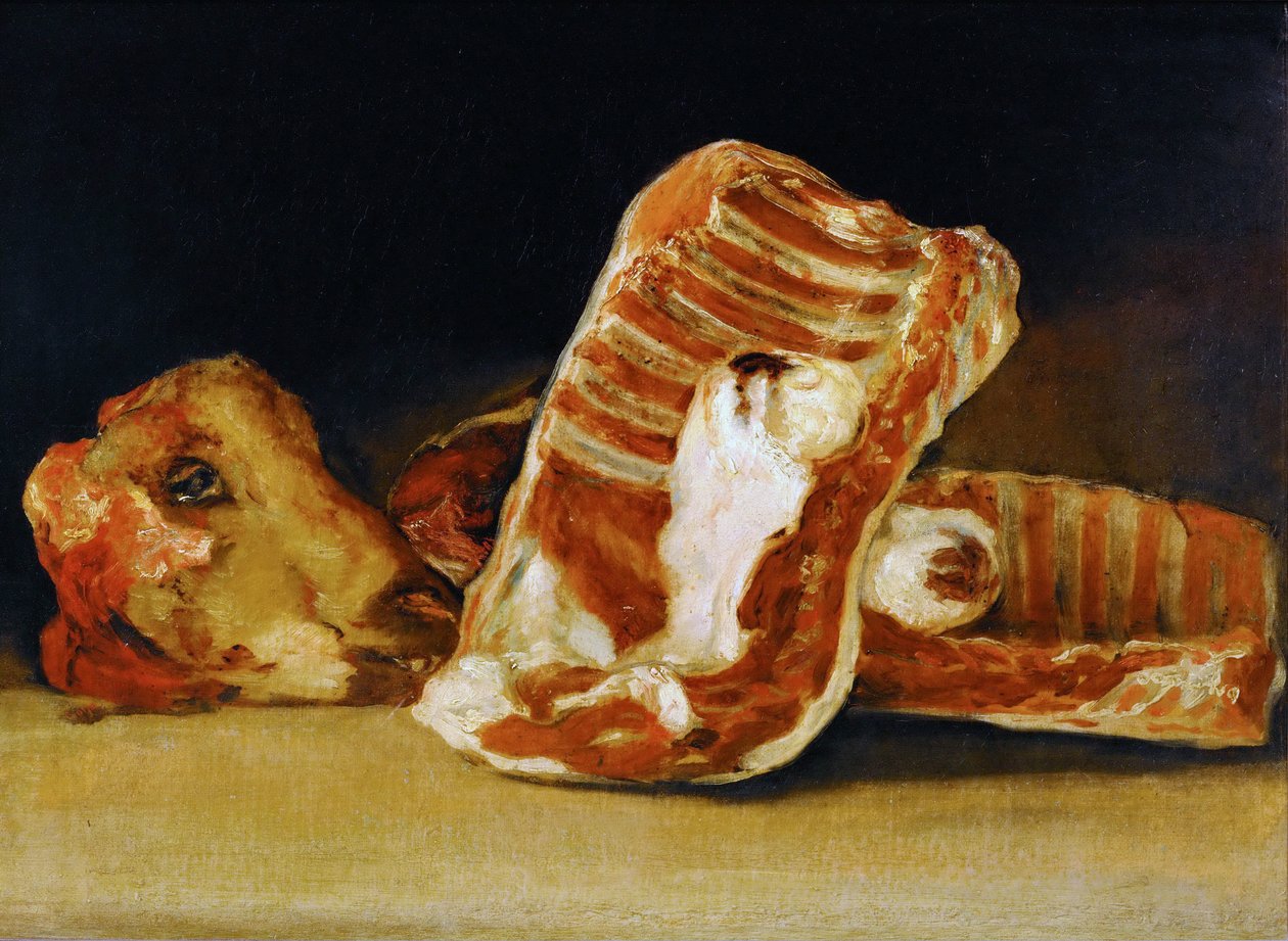 Sheeps Ribs ve Head The Butchers sayacının natürmort by Francisco de Goya
