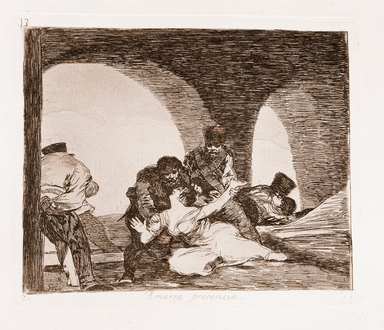 Savaşın Felaketleri: Karısının tecavüzüne tanık olan bir adam (hazırlık çiziminden kazınmış) by Francisco de Goya