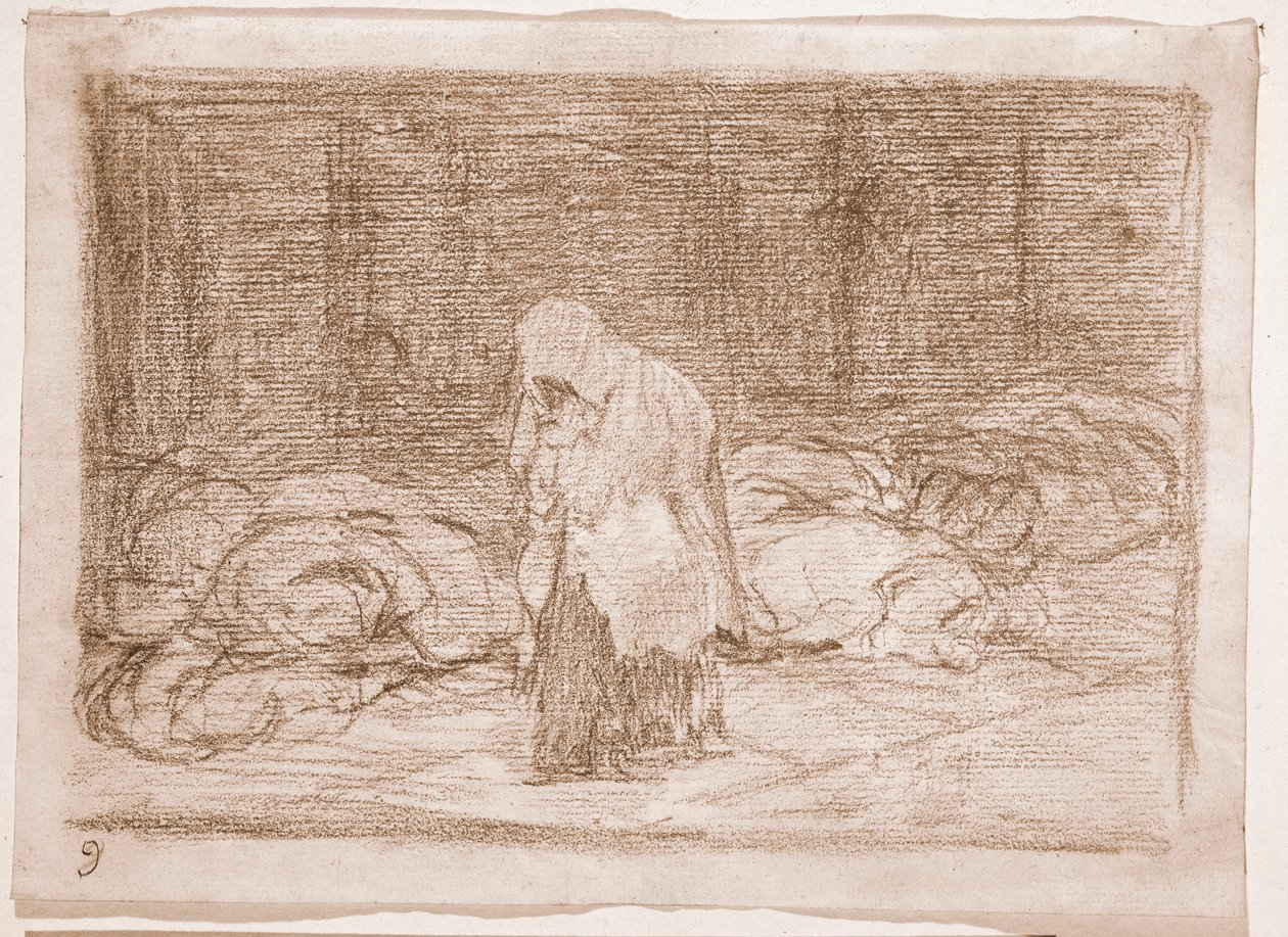 Savaşın Felaketleri: Cenaze yatakları (hazırlık çizimi by Francisco de Goya