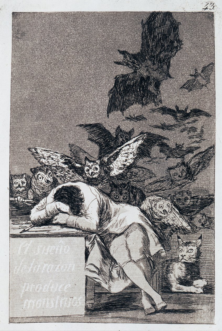 Aklın Uykusu Canavarlar Yaratır. Capricho No 43 by Francisco de Goya