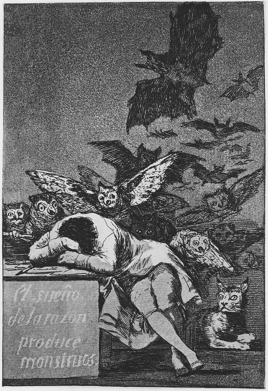 Aklın Uykusu Canavarlar Yaratır. Capricho No 43, 1797-1798 by Francisco de Goya