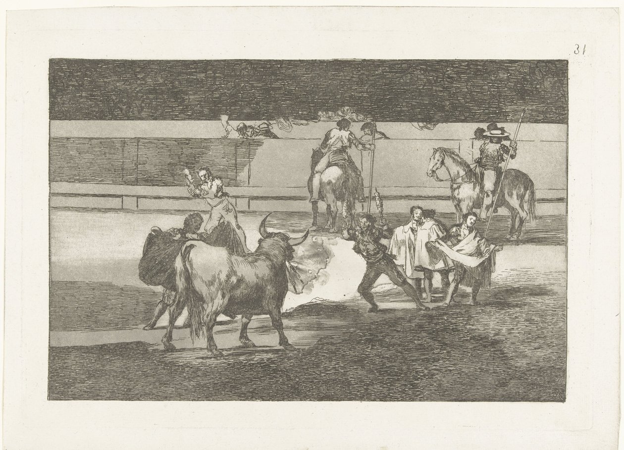 Boğa güreşçisi brandende banderillas ile tanıştı ateş şeritleri Boğa Güreşi (dizi başlığı) Stierenvechten (dizi adı) by Francisco de Goya
