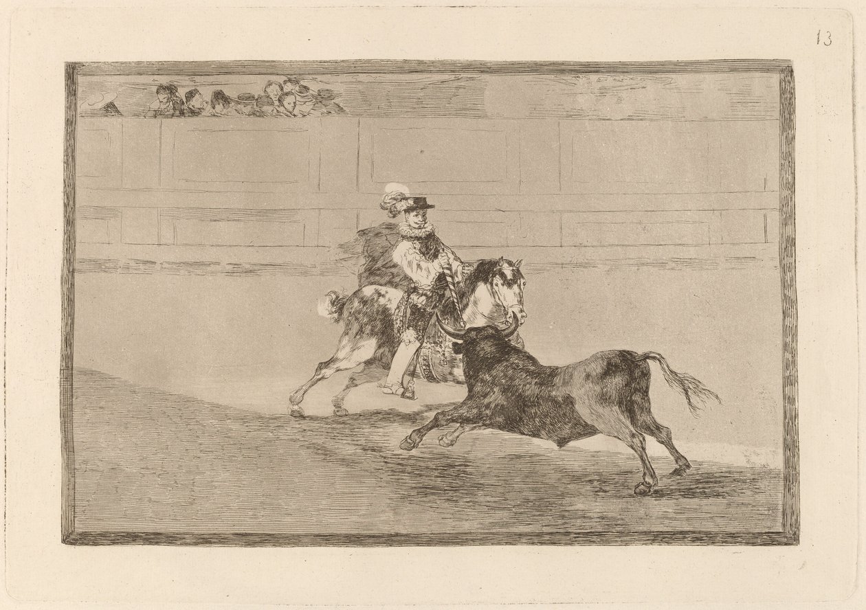 Un caballero espanol en plaza quebrando rejoncillos sin auxilio de los chulos (Asistanların Yardımı Olmadan Kısa Mızrakları Kıran Ringde Atlı İspanyol Şövalyesi) by Francisco de Goya