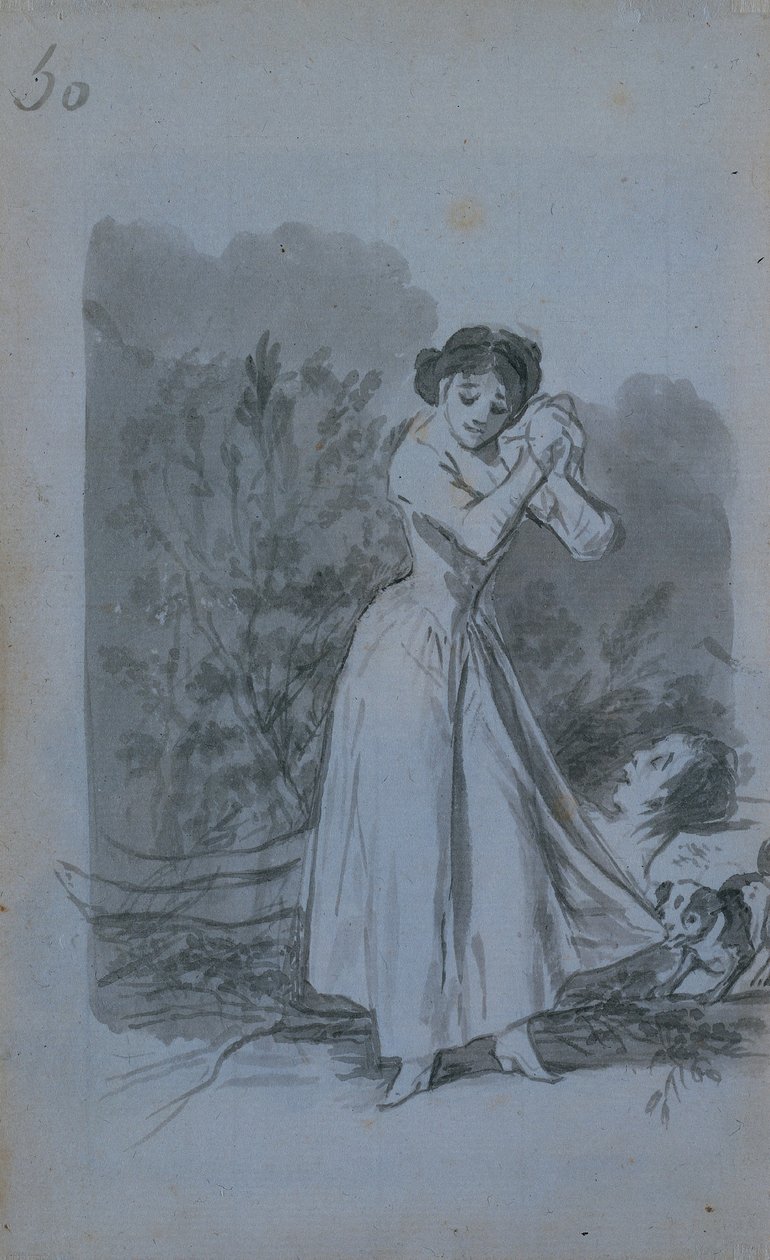 Ellerini Bir Adamın Çıplak Vücuduna Sıkan Genç Kadın, 1796-97. by Francisco de Goya