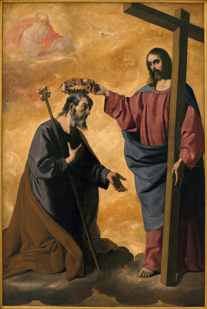 İsa ötüyor Aziz Joseph. Francisco de Zurbaran (1598-1664), tuval üzerine yağlı boya, yaklaşık 1640. Sevilla Güzel Sanatlar Müzesi, İspanya. by Francisco de Zurbaran