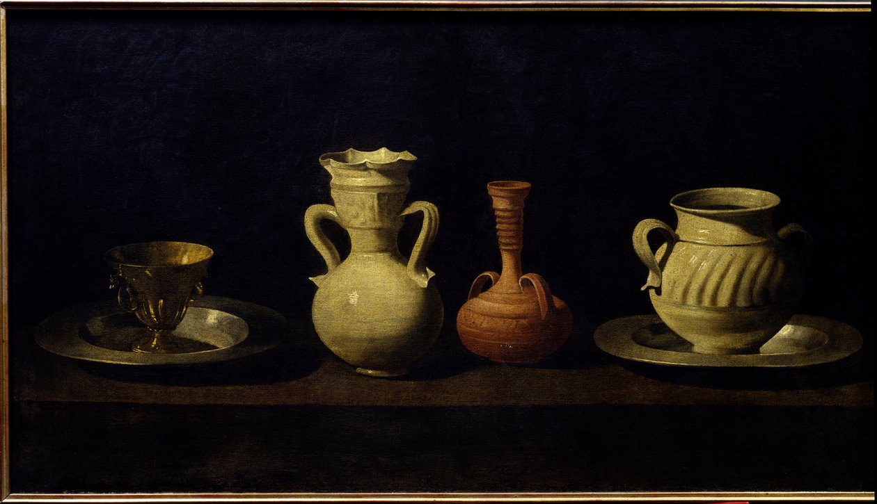 Natürmort, bardaklar ve vazolar. Francisco de Zurbaran