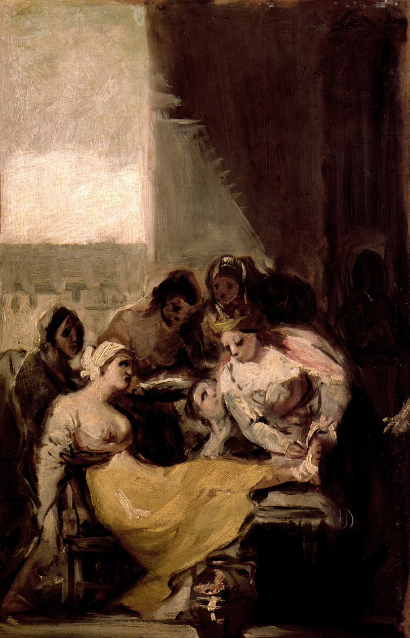 Portekizli Aziz Isabel, Hasta Bir Kadının Yaralarını İyileştiriyor by Francisco de Goya