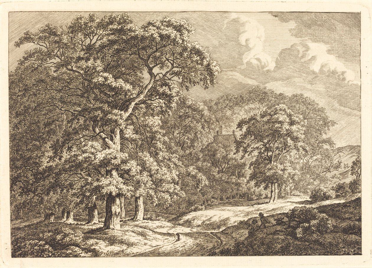 Yol kenarındaki gezginlerle orman by Franciscus A. Milatz