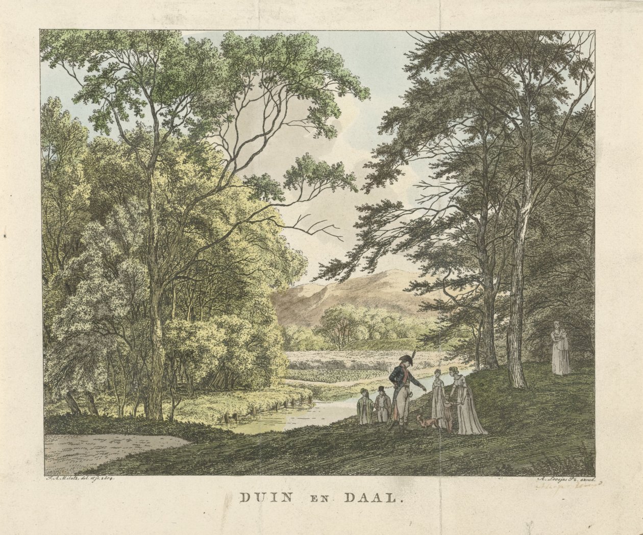 Duin en Daal kır malikanesinde yürüyüşçüler Dune ve Daal (nesne üzerindeki başlık) by Franciscus Andreas Milatz