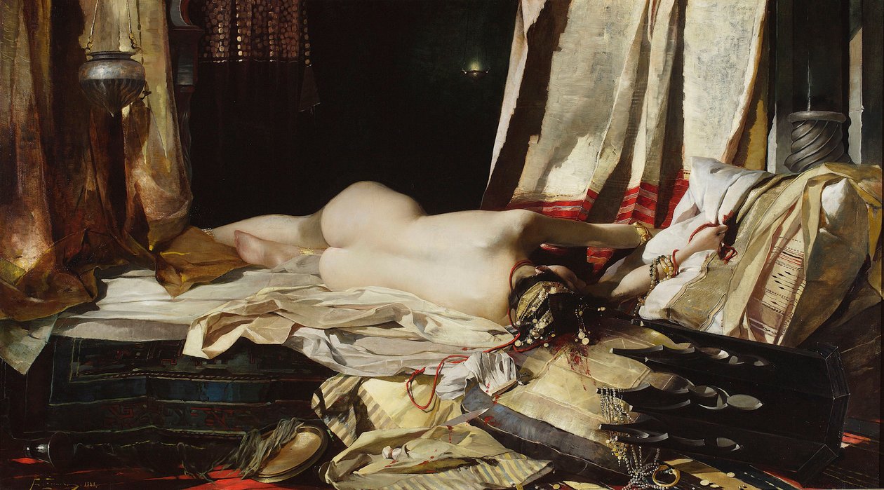 "Padişahın Düzeninde" (Padişahın Düzeninde) Pers hükümdarına (Oryantalizm) itaat eden haremdeki genç kadın Tablosu Franciszek Zmurko (1859-1910) by Franciszek Zmurko
