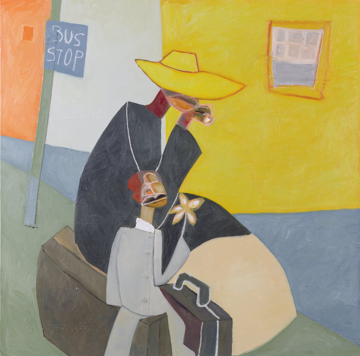 Otobüs Durağı I, 2000 (tuval üzerine karışık teknik) by Francks Deceus