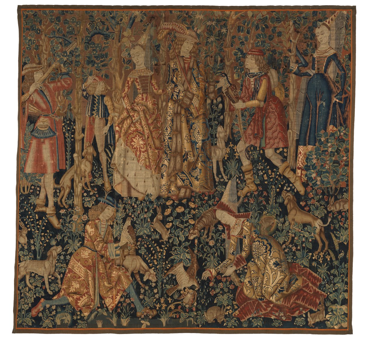 Muhtemelen Tournai'den Sülün Avını tasvir eden duvar halısı, yaklaşık 1480 (yün ve ipek) by Franco Flemish School
