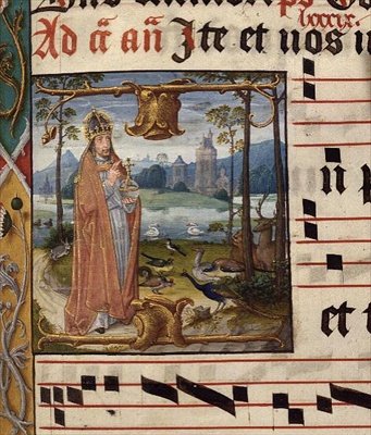 MS.41.f.84r Kuşlar ve hayvanlarla çevrili Tanrı, Septuagesima için Antiphon (Oruçtan önceki 3. Pazar), c.1490-1500 (parşömen) by Franco Flemish School
