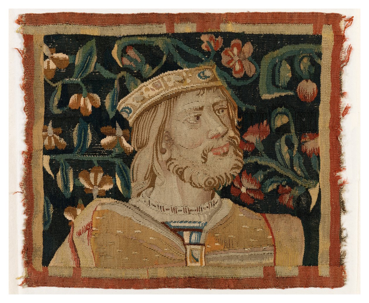Bir kralın kafasını tasvir eden duvar halısı parçası, 15. yüzyılın sonları (yün ve ipek) by Franco Flemish School