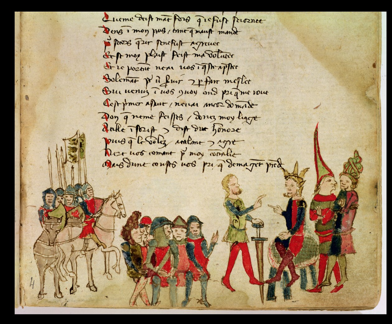 Bayan Est 27 W 8.17 f.4r Attila the Hun (c.406-453) savaşçılarından biriyle tartışırken, Nicola da Casola