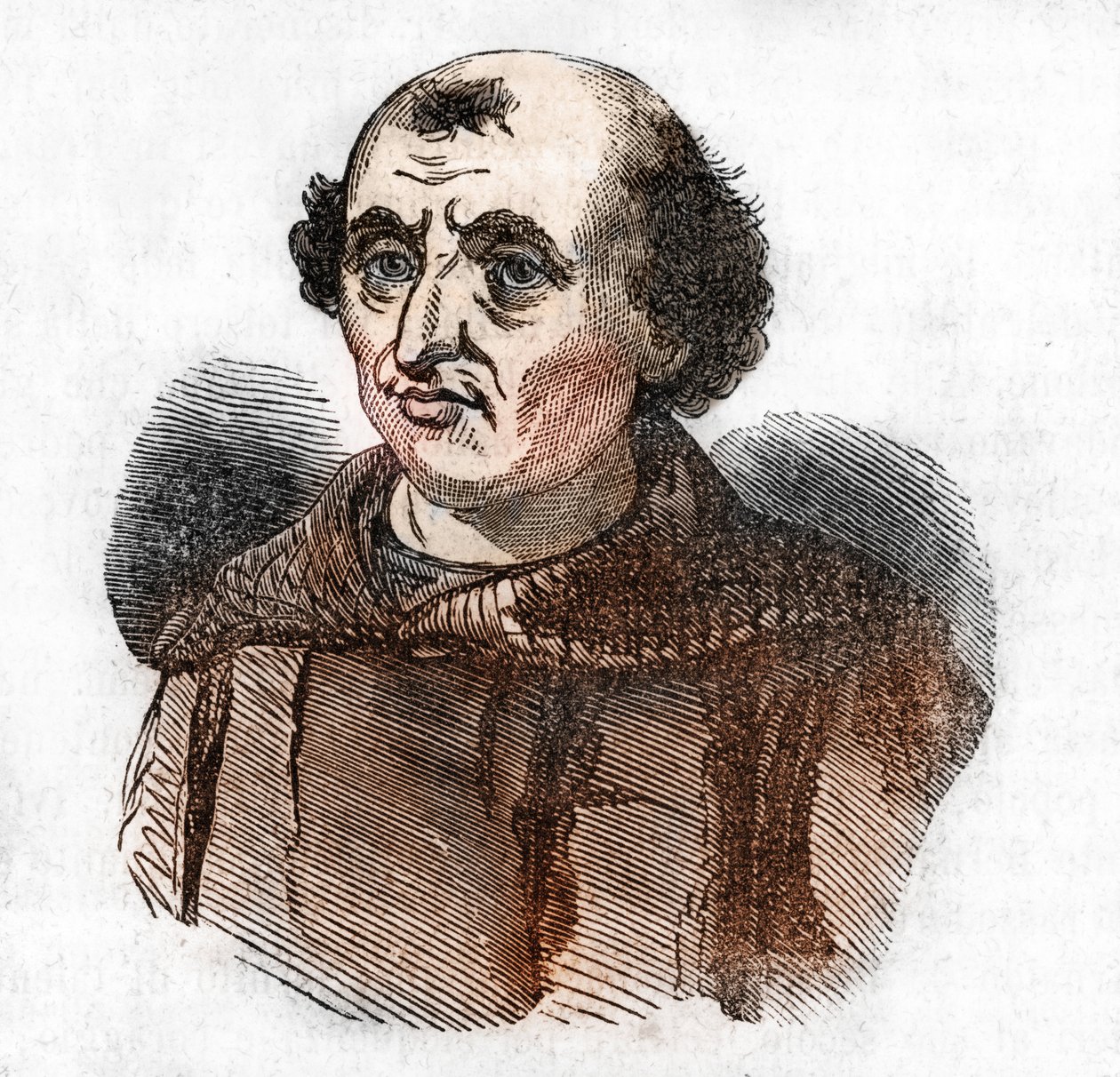 Arnaud de Brescia'nın Portresi (Arnaldo da brescie) (1090 - 1155), İtalyan siyasi ve dini reformcu (Brescia'lı Arnold veya Lombardiya'dan arnaldus İtalyan canon müdavimi) Franco Mistrali'nin “Misteri del vaticano” adlı eserinden çizim by Franco Mistrali