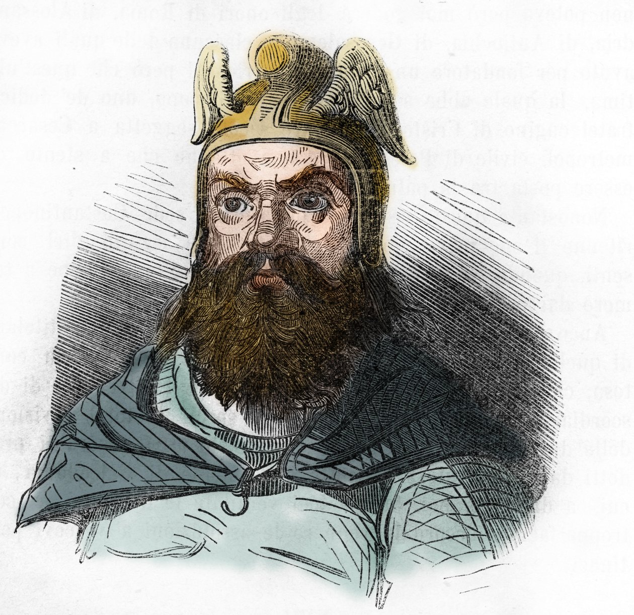 Hunların Kralı Attila'nın Portresi (395-453) - Franco Mistrali'nin “I misteri del vaticano” adlı eserinden çizim 1843 by Franco Mistrali