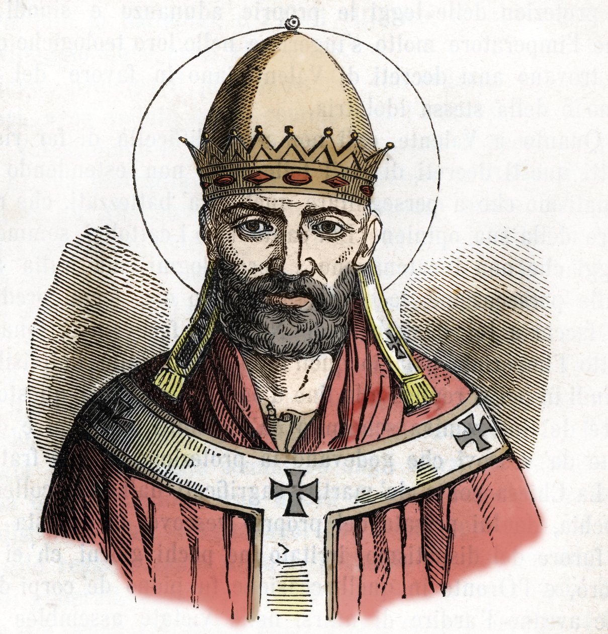 Papa I. Damasus'un Portresi (Papa Damasus) (305-384), Franco Mistrali'nin “I misteri del vaticano” adlı eserinden çizim, 1843 by Franco Mistrali