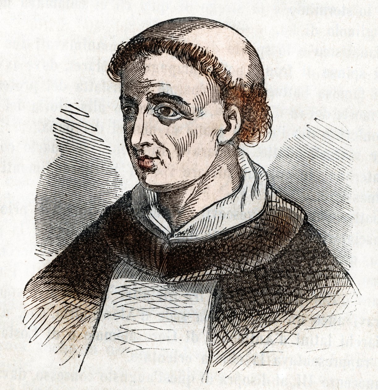 Dominik Tarikatı'nın (Aziz Dominik) kurucusu Guzman'lı Aziz Dominika'nın (1170-1221) portresi Franco Mistrali'nin “Misteri del Vaticano” adlı eserinden çizim by Franco Mistrali
