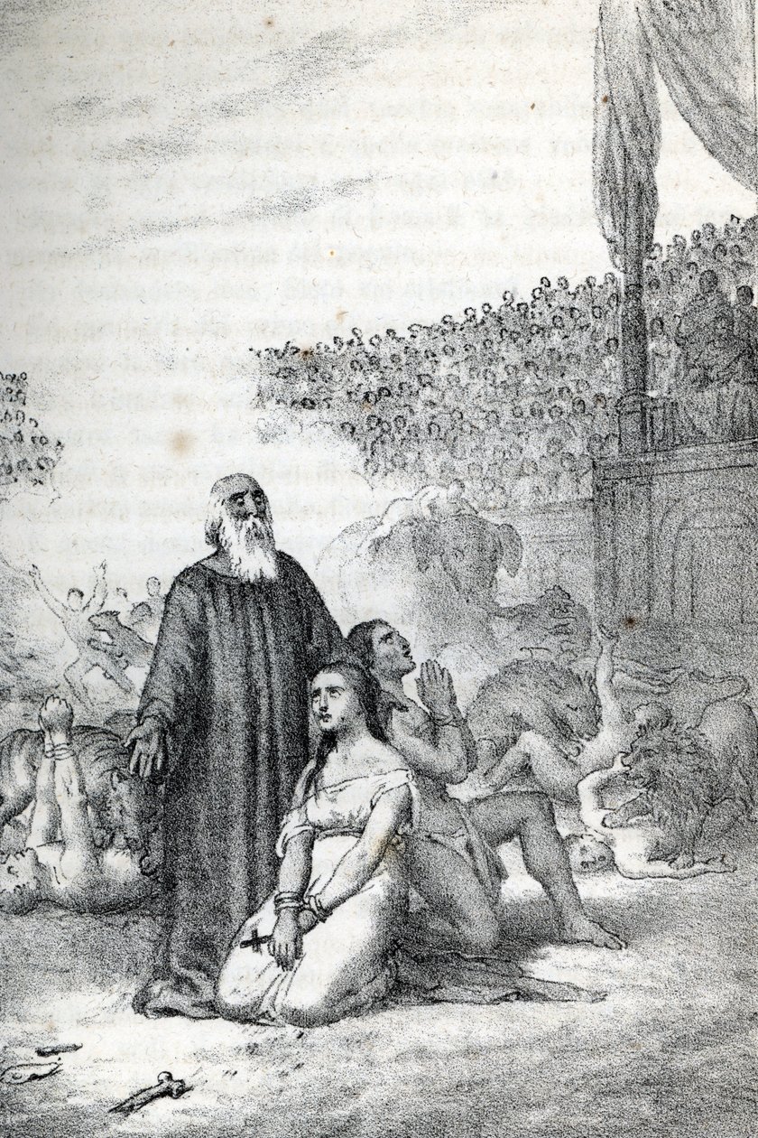 Roman Antiquite: Amfitiyatrodaki Hristiyan Şehitler (Roma Kilisesi'nin İlk Şehitleri) Franco Mistrali'nin “” Misteri del Vaticano” adlı eserinden çizim by Franco Mistrali