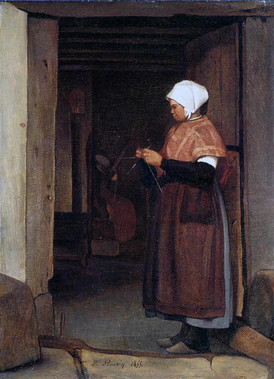 Köylü Kız Örgüsü, 1855 by François Bonvin
