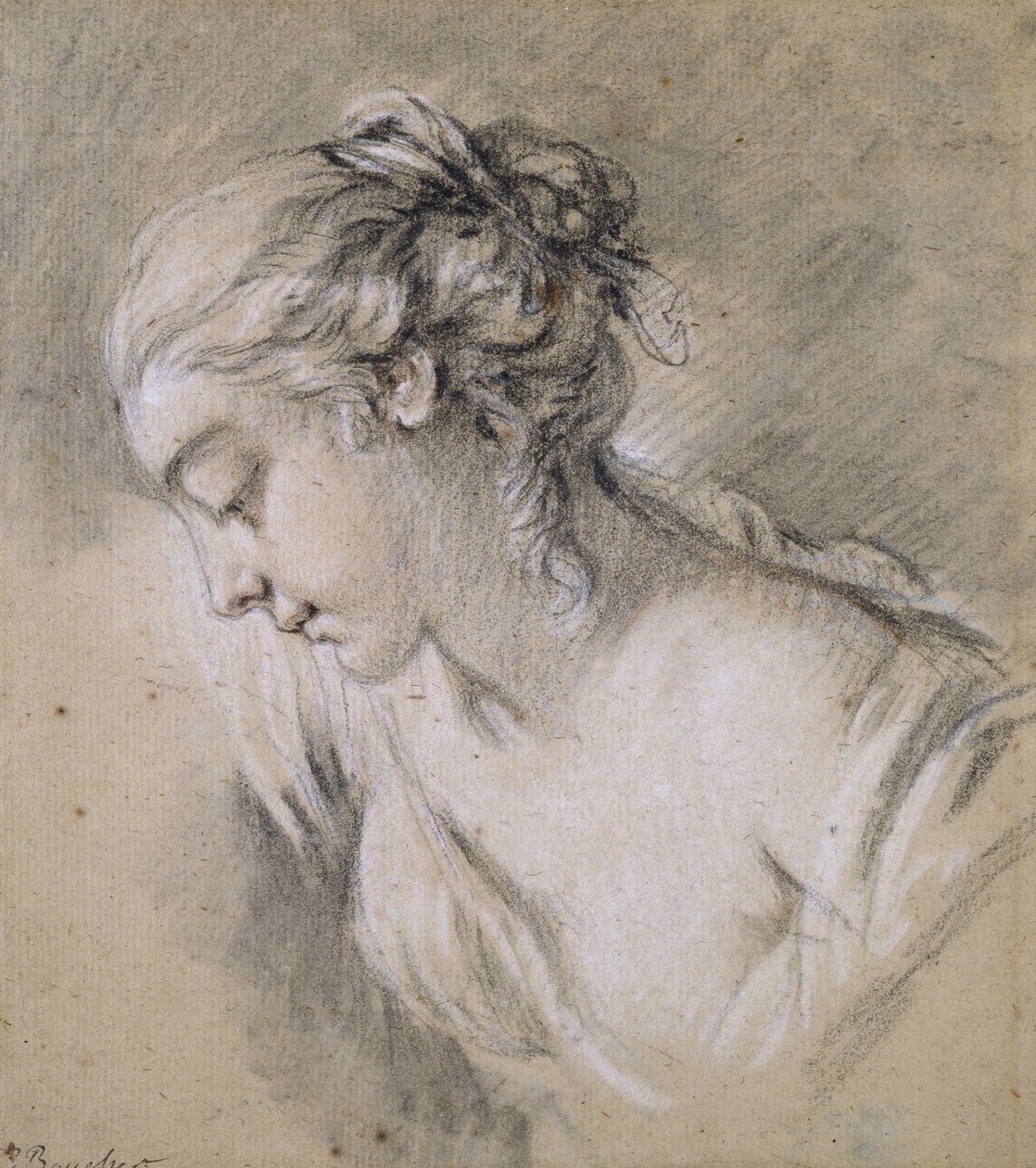 Profilde Kız Büstü (kağıt üzerinde tebeşir) by François Boucher