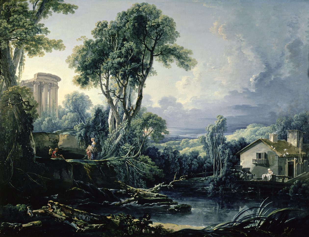 ವಾಟರ್ ಮಿಲ್‌ನೊಂದಿಗೆ ಭೂದೃಶ್ಯ, 1743 ಟರ್ಕ್ by François Boucher