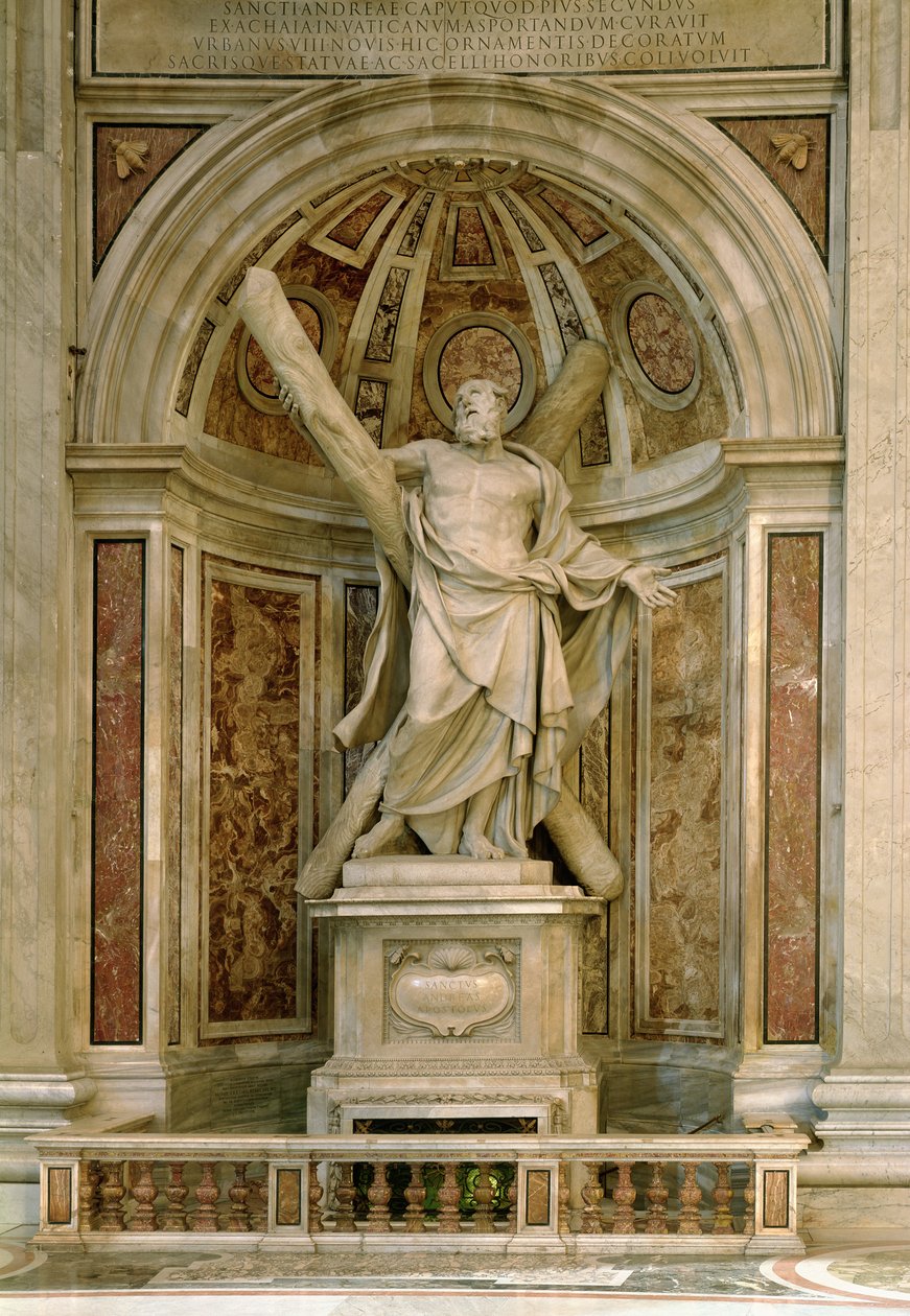 Aziz Andrew Heykeli, kubbeyi destekleyen dört sütunun dibinde, 1629-40 by Francois Duquesnoy