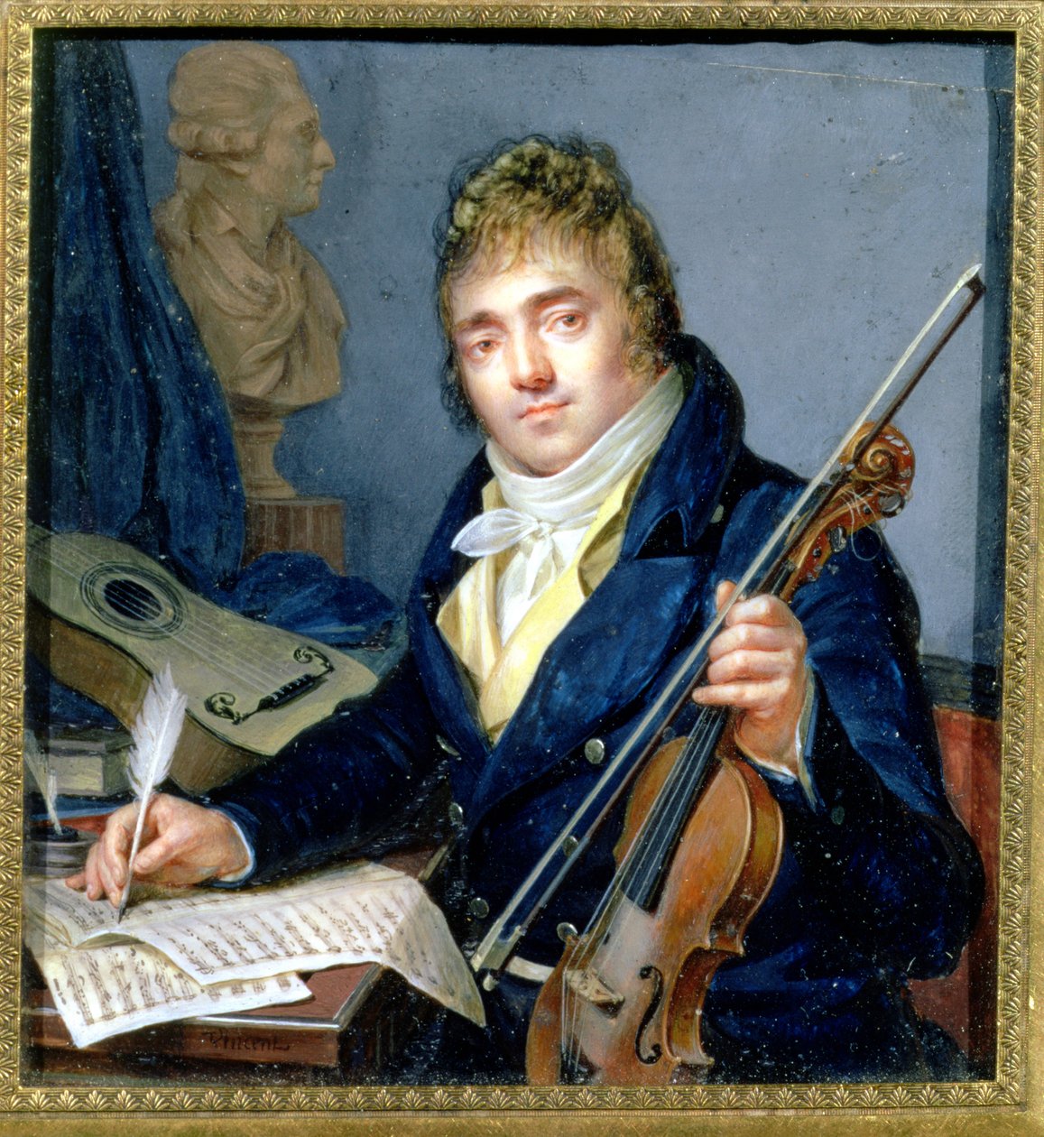 Bir Bestecinin Portresi, Kemanı ve Notası ile by Francois Elie Vincent