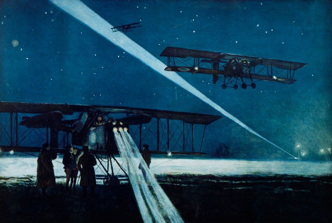 Voisin bombalama uçaklarında bir gece uçuşundan dönüş by Francois Flameng