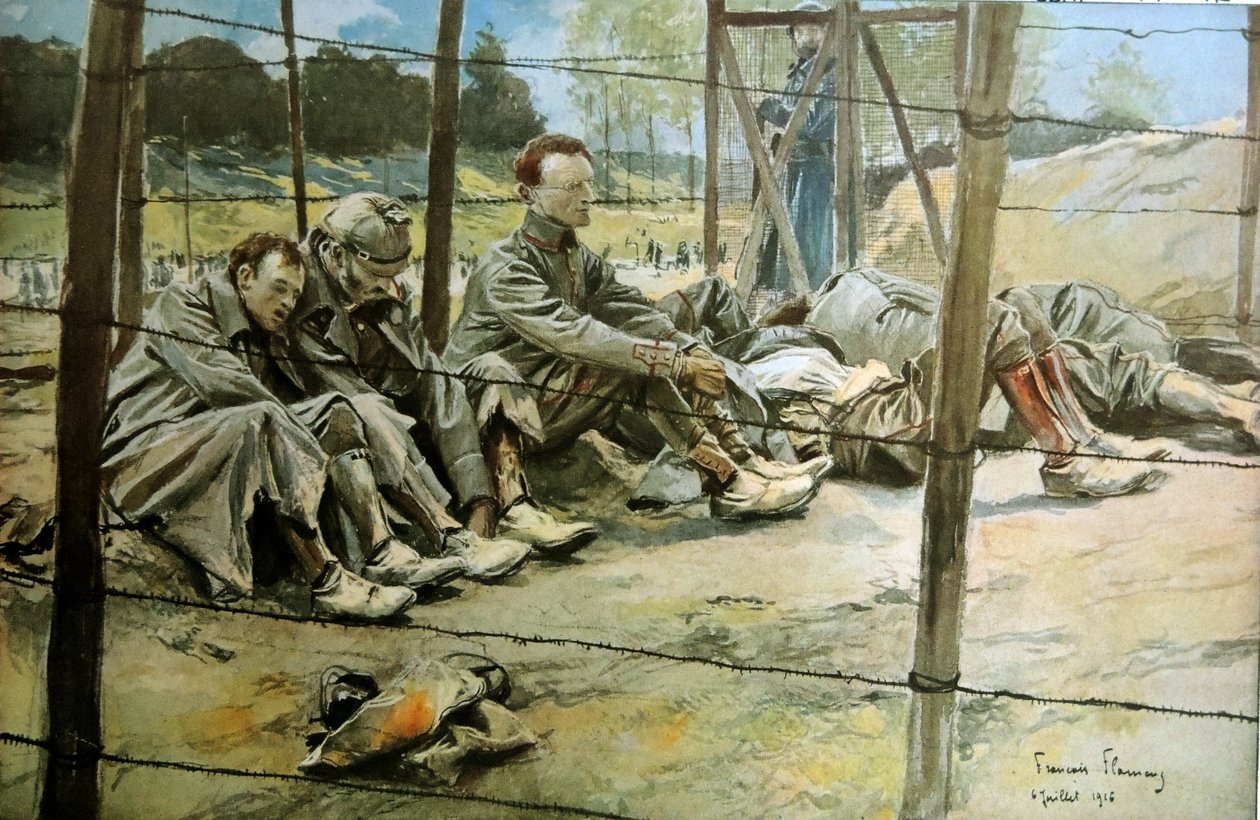 Alman subayları, bir Fransız esir kampında savaş esiri olarak by Francois Flameng