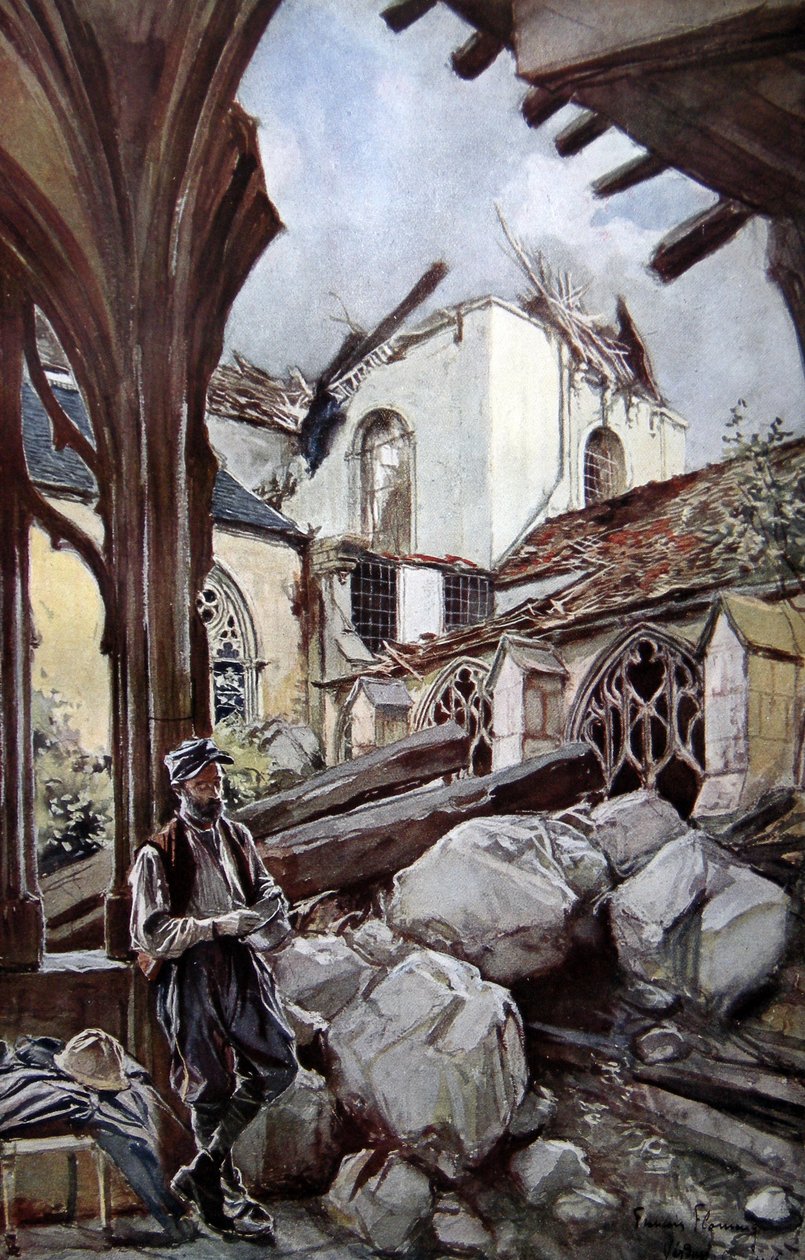 Bir Alman Bombardımanı Sonrası Verdun Katedrali, 1914 by Francois Flameng