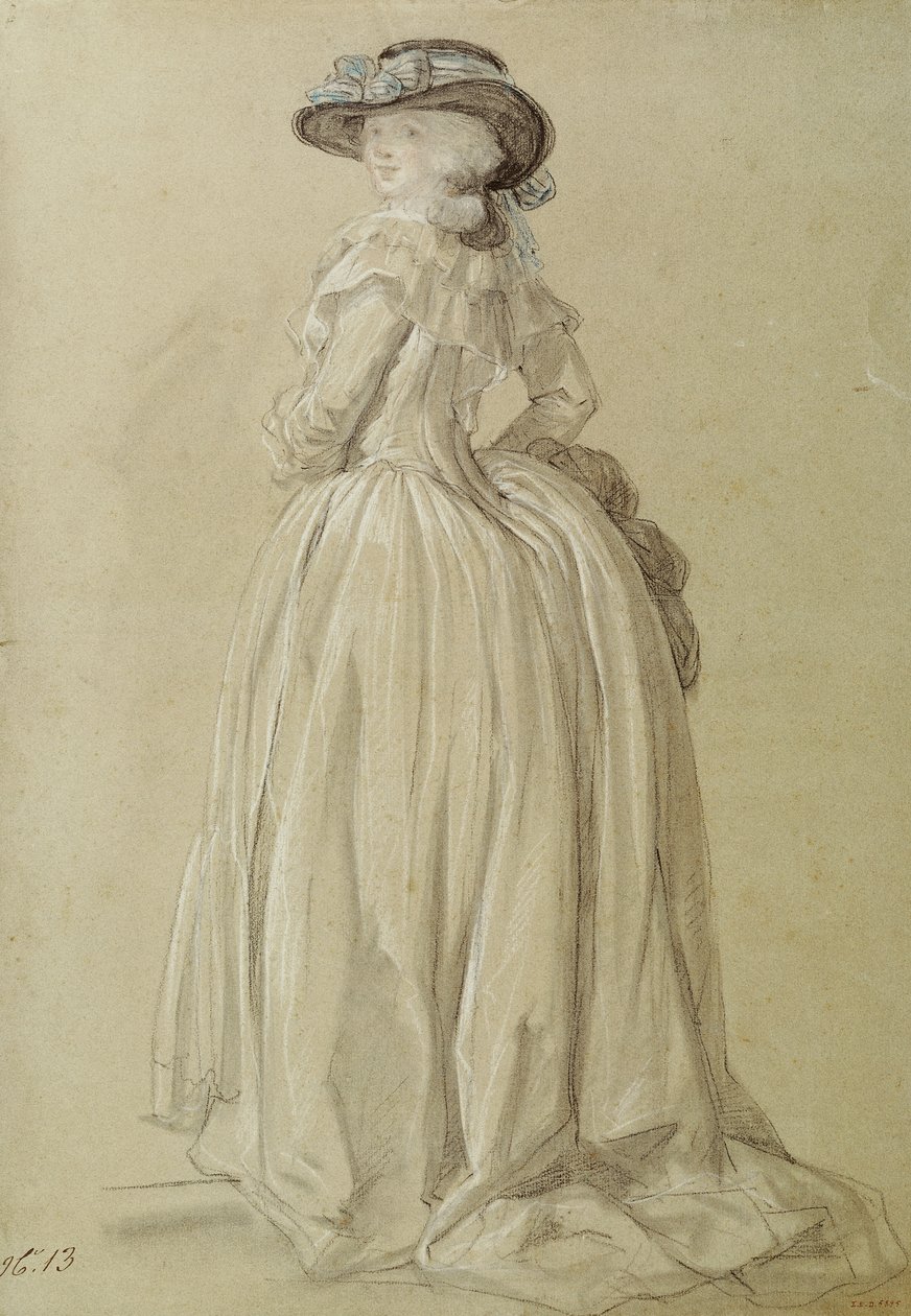 Ayakta duran genç kadın (kağıt üzerinde pastel) by Francois Louis Joseph Watteau