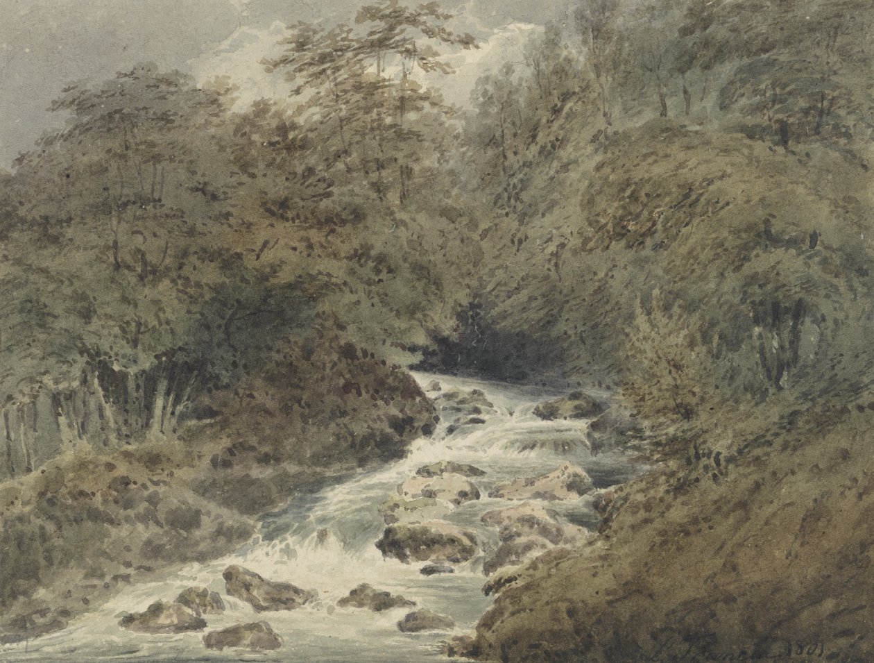 A Mountain Stream, 1801 (kağıt üzerinde grafit üzerinde wc) by Francois Louis Thomas Francia