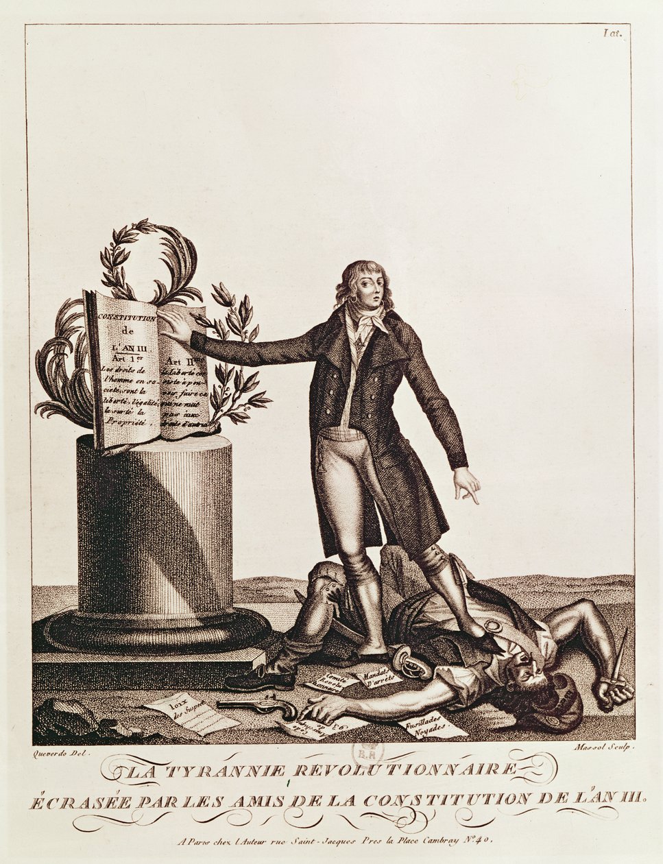 An III Anayasasının Destekçileri Tarafından Ezilen Devrimin Tiranı (25 Ağustos 1795) Massol tarafından oyulmuş by Francois Maria Isidore Queverdo