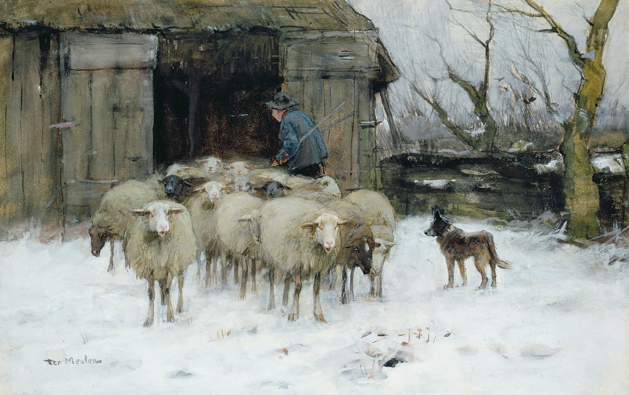 Bir Kış Sabahı Koyun by Francois Pieter ter Meulen