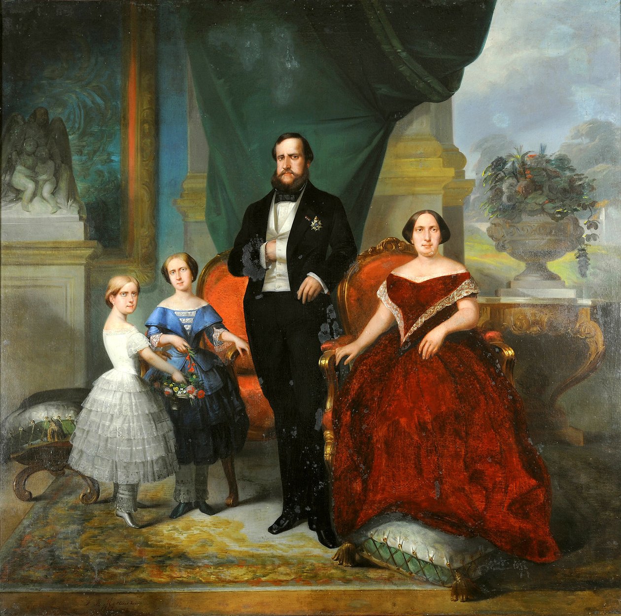 Imperial Family - Emperor Pedro II, his wife, Teresa Cristina, and their daughters, Princesses Isabel and Leopoldina by Francois Rene Moreau