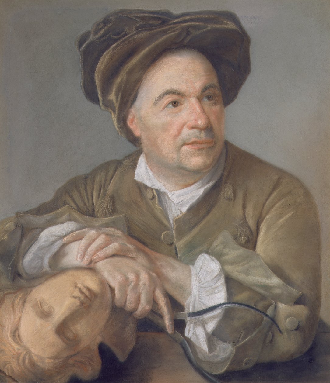 Louis Francois Roubiliac (1702-62) (tuval üzerine serilmiş kağıt üzerine pastel) by Francois Vispre