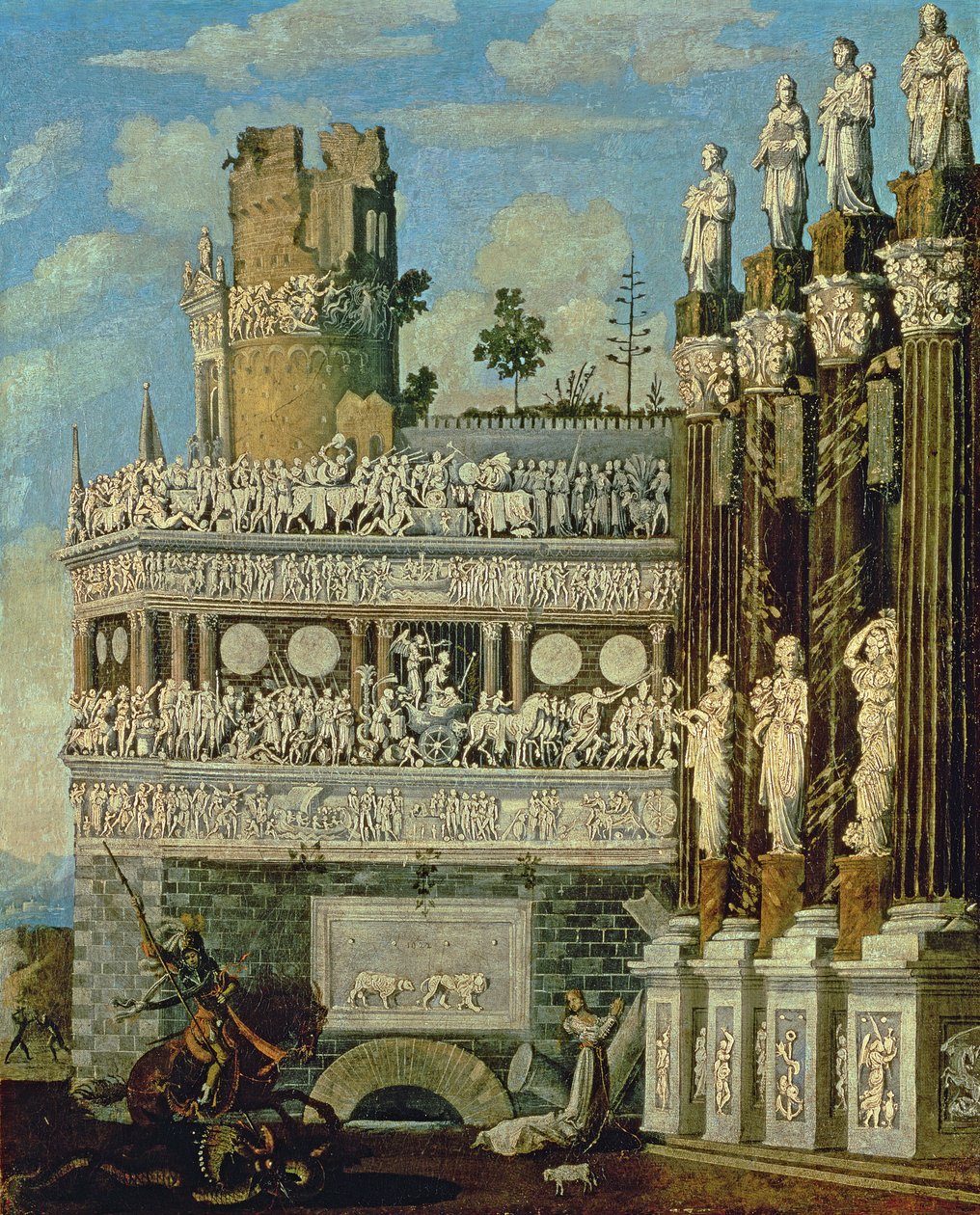 Aziz George ve Ejderha ile Fantastik Mimari, 1622 by Francois de Nome