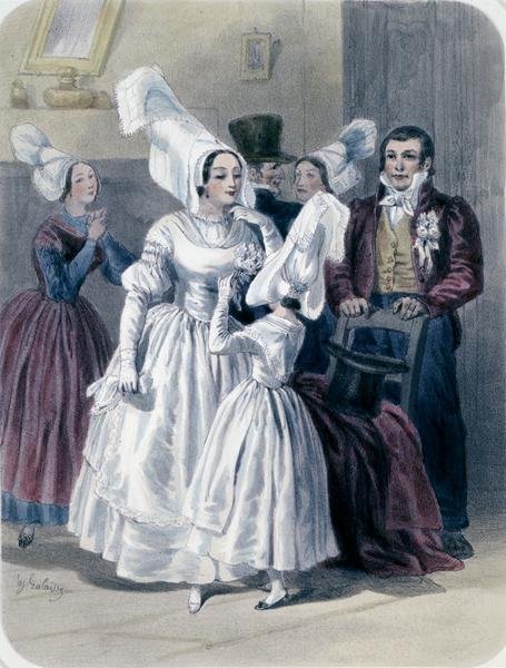Nantes ve aşağı Loire bölgesinden bir gelin ve bir kız, ilk komünyonundan önce (renkli taş) by Francois Hippolyte Lalaisse