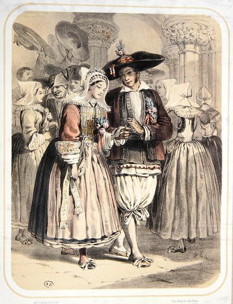 Saille Bölgesinden Gelin ve Damat, Fransa, 1850 dolayları (renkli taş) by Francois Hippolyte Lalaisse