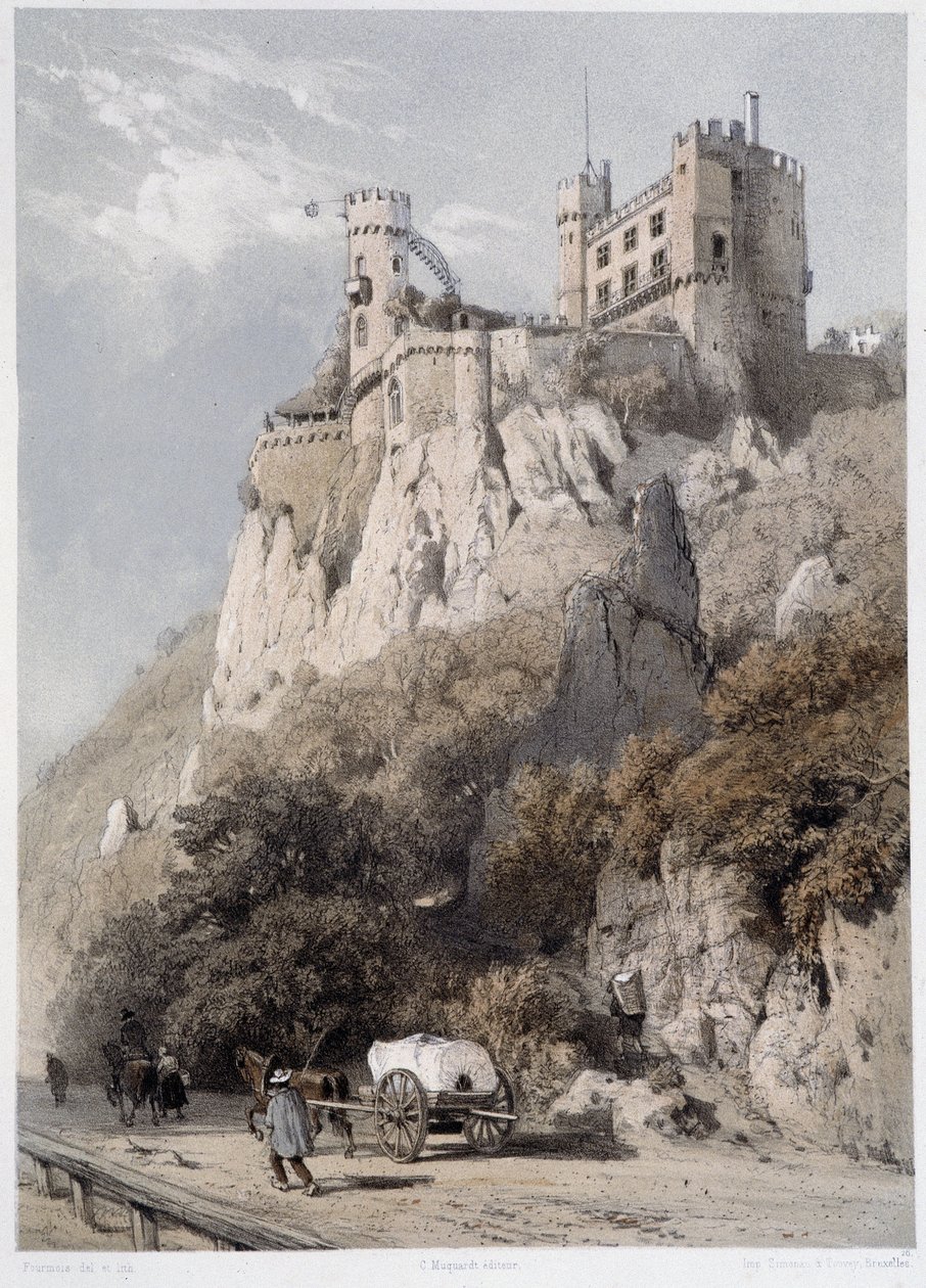 Chateau Rheinstein. “” Anıtsal ve pitoresk Ren Nehri”nde. Fourmais ve Stroobant tarafından yapılan litografiler by Francois Stroobant
