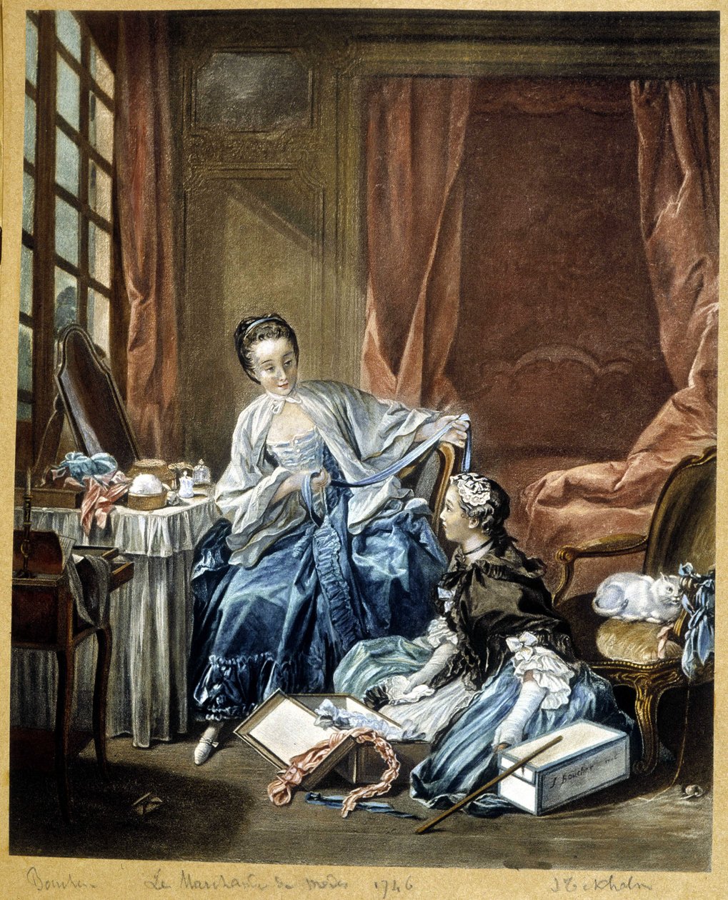 Boucher tarafından bir tablodan sonra moda tüccarı by Francois (after) Boucher