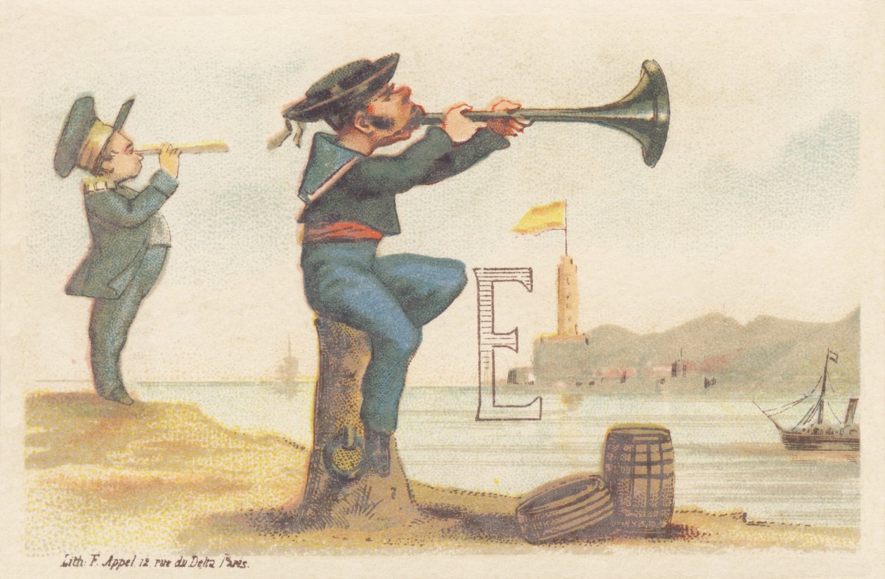 E (bir demirleme yerinde oturan ve bombalama oynayan bir Breton denizci tarafından tasvir edilen mektup) by Francois Antoine Appel