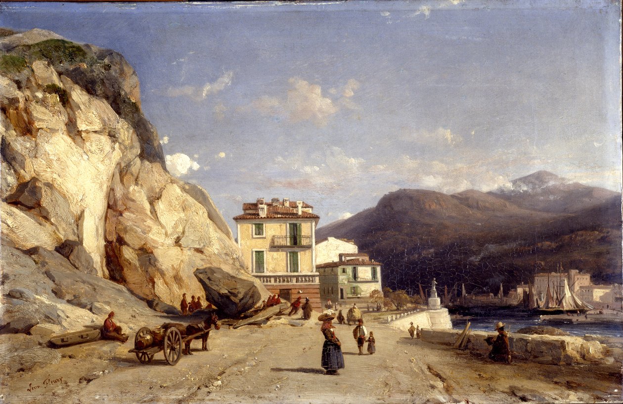 Liman girişinin görünümü, Nice (tuval üzerine yağlı boya) by Francois Antoine Leon Fleury
