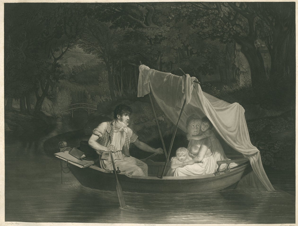 Sanatçı Jean Baptiste Isabey, ailesiyle birlikte bir kayıkta ('La Barque d'Isabey') by Francois Aubertin