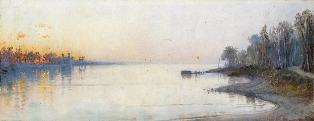 Gün batımında geniş sakin nehir, Nil manzarası by Francois Barry