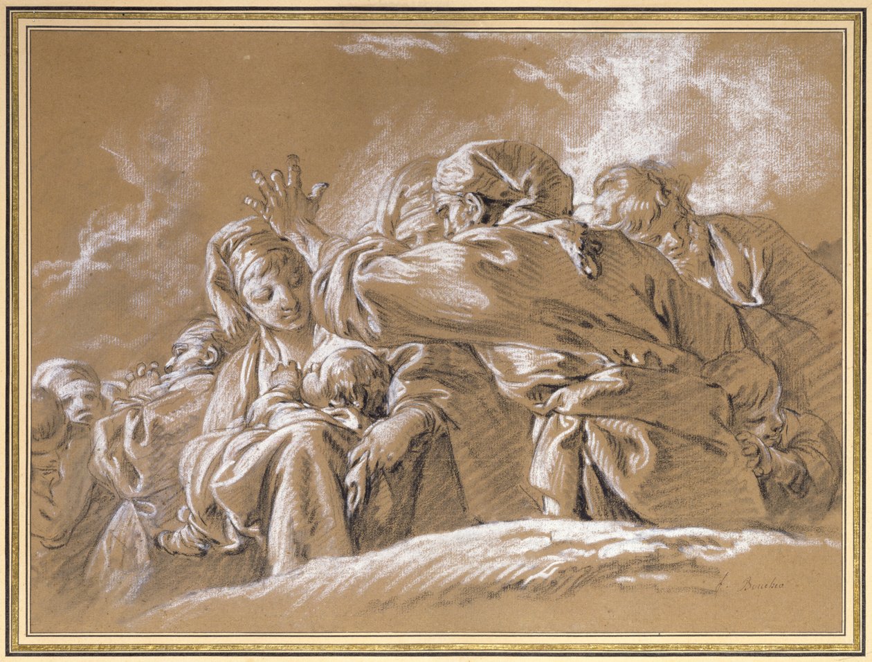 Bir Anne ve Çocuk ve Aşağıdan Görülen Diğer Figürler (tebeşir) by François Boucher