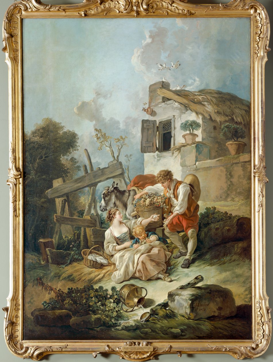 Bir kıza üzüm sunan bir adam by François Boucher
