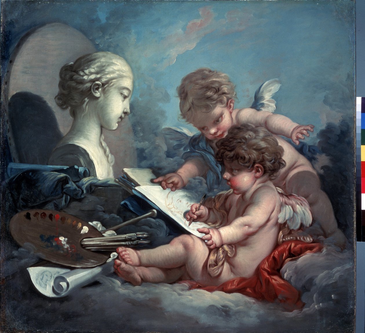 ""Resim Alegorisi"" (Cupids. Resim Alegorisi) Francois Boucher (1703-1770) tarafından 1760 Dim. 82x87 cm Hermitage Müzesi, Sankt Petersburg (Saint-Petersburg) by François Boucher